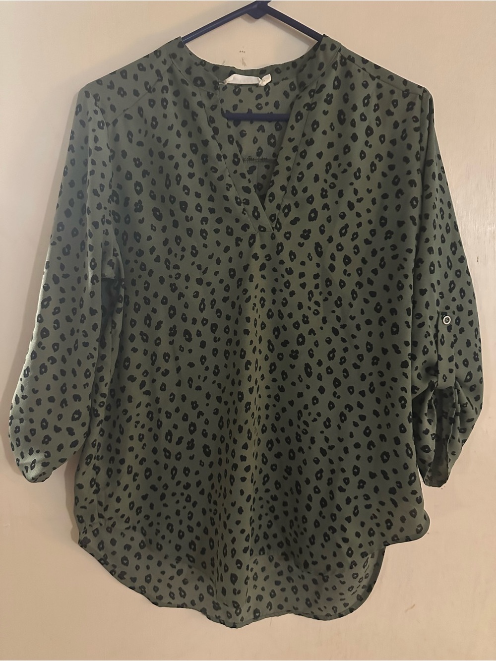 Lush Style Finds Olive Green Leopard Print V-Neck Blouse